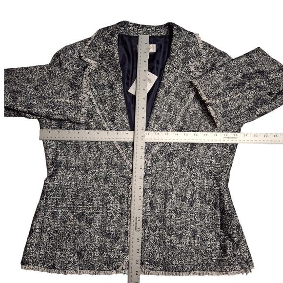 Vintage Talbots 14P Blue Tweed Blazer Fringe Hem Preppy Office Chic Lined Button - Picture 5 of 7